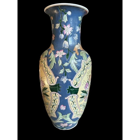 Vintage WBI Ceramic Baluster Vase Chinese Chinoiserie Glazed Flowers 12" Tall - Picture 2 of 6